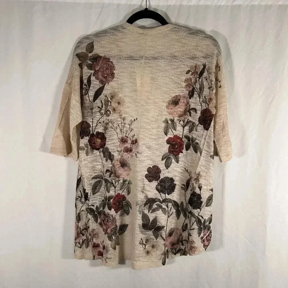 New Live in the Moment Cardigan Women's Small Beige Open Knit Short Sleeve